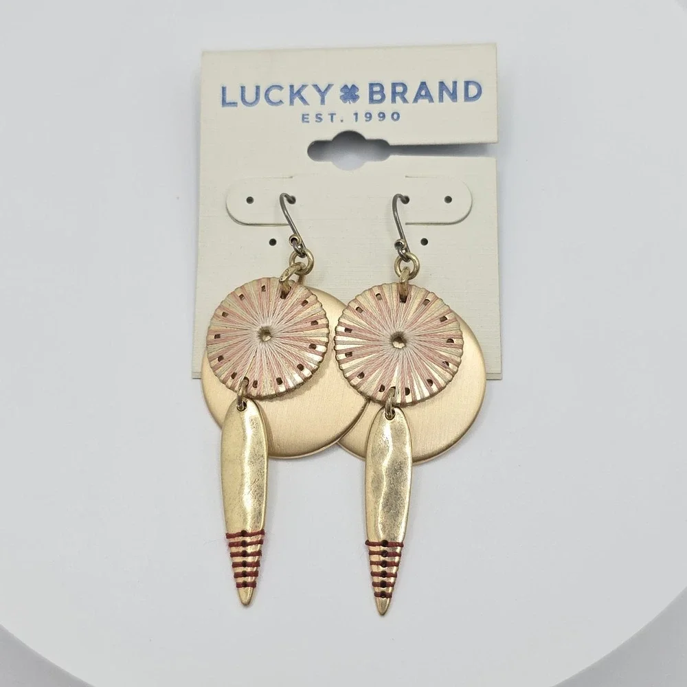 New! LUCKY BRAND  African Motif Earrings Mixed Metal Thread Wrapped Tip MSRP $39